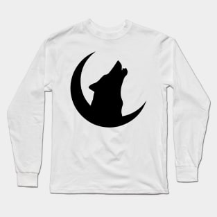 Wolf black silhouette howling to the moon Long Sleeve T-Shirt